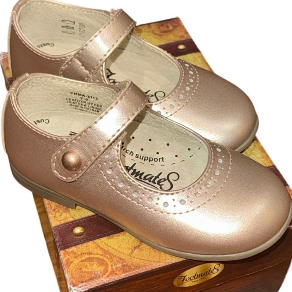 NIB FootMates 7C Emma Rose Gold Metallic Mary Jane Toddler Shoes Leather